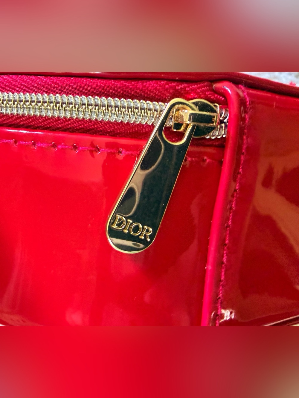 NEW Dior Red Patent Pleather Cosmetic Pouch w Gold Tone Hardware & Red Interior - Picture 6 of 9